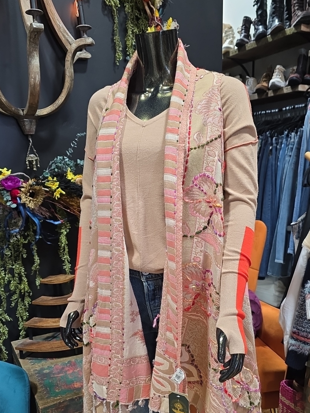 J. Society Tan Knit with Orange Stripe Detail